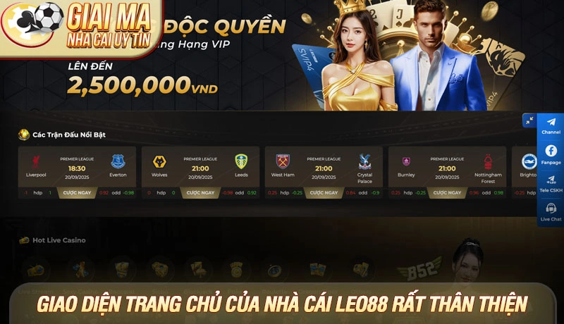 Giao diện trang chủ của nhà cái Leo88 rất thân thiện