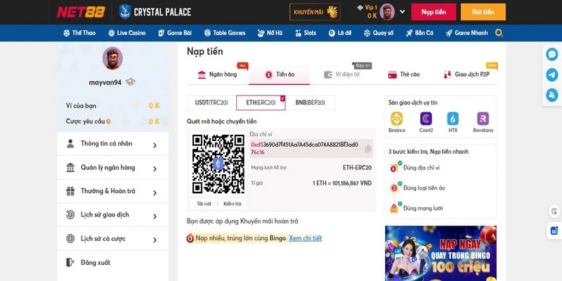 Net88 – Nạp Tiền Điện Tử Bằng Usdt, Eth, Bnb Nhanh Chóng 3 Điều kiện khi nạp tiền điện tử tại Net88