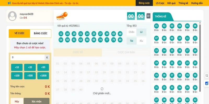 Keno Vietlott chọn số và theo dõi kết quả trong 5 phút/lượt