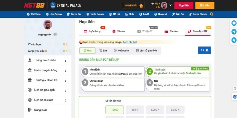 Nhận Ngay 888K Từ Net88 Khi Nạp Qua Phương Thức P2P 3 Lưu ý khi nạp tiền qua P2P tại Net88