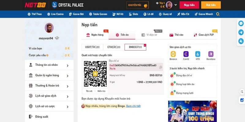 Net88 – Nạp Tiền Điện Tử Bằng Usdt, Eth, Bnb Nhanh Chóng 1 Nạp tiền điện tử nhanh chóng, linh hoạt và an toàn